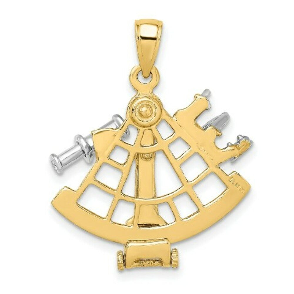 14K Two-tone Gold 3-D Moveable Old Fashion Compass Charm Pendant