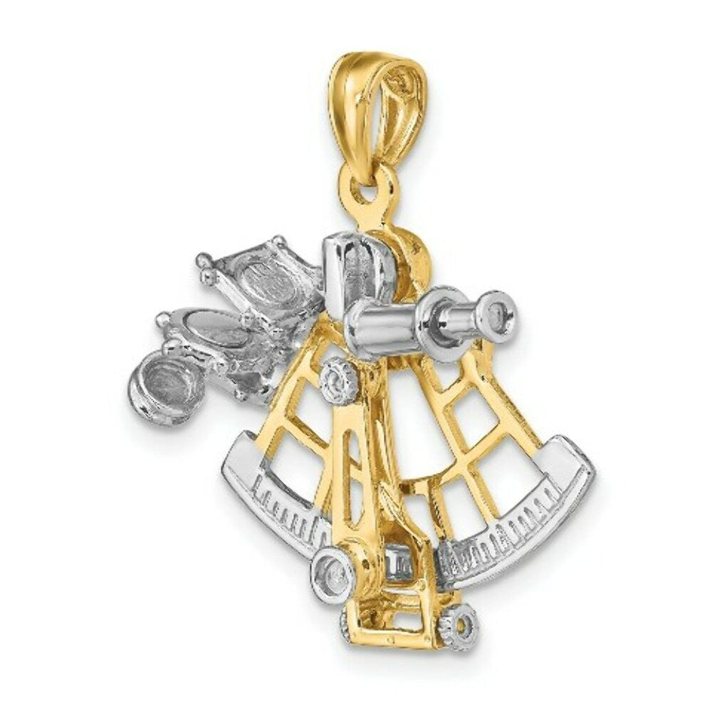 14K Two-tone Gold 3-D Moveable Old Fashion Compass Charm Pendant