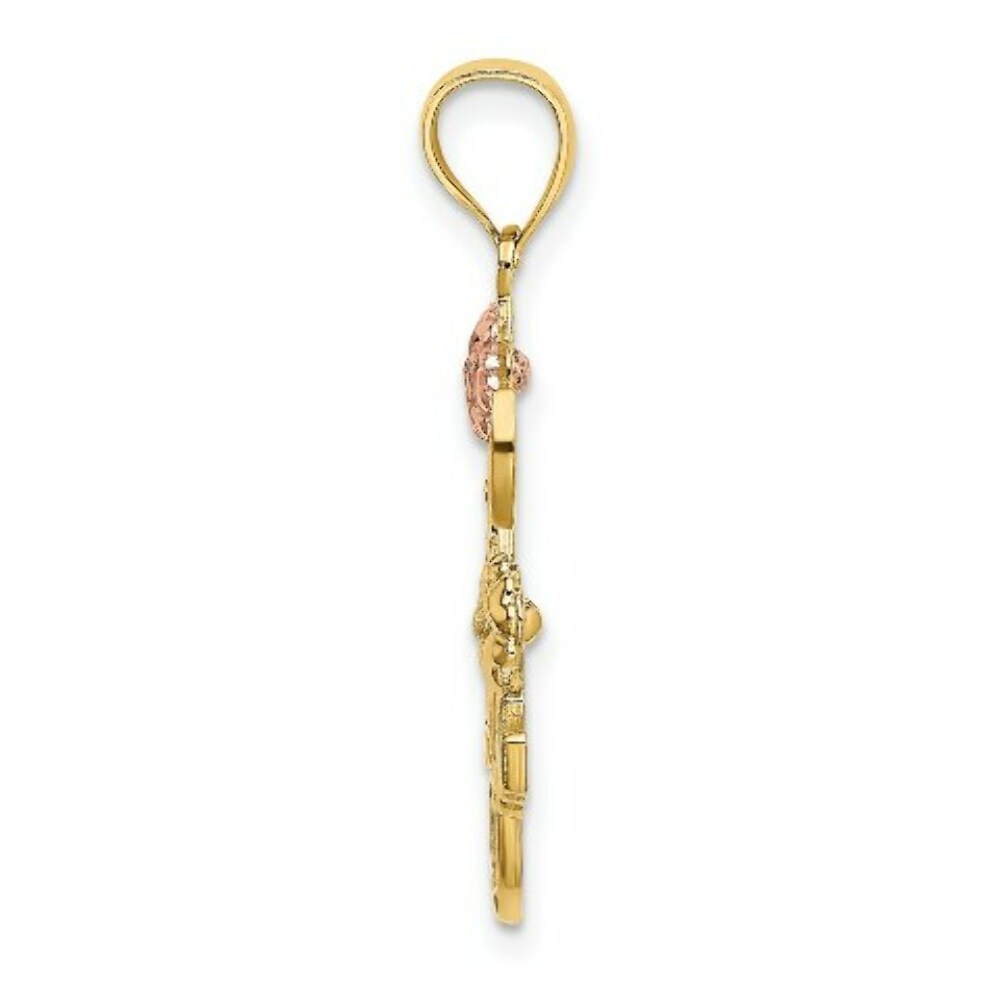14K Tri-Color Gold I Love YOU SCRIPT With Two Flowers Charm Pendant