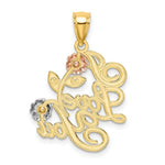 Load image into Gallery viewer, 14K Tri-Color Gold I Love YOU SCRIPT With Two Flowers Charm Pendant
