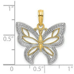 Load image into Gallery viewer, 14k Yellow Gold and White Rhodium Butterfly With Yellow Gold and White Beaded Wings Charm Pendant
