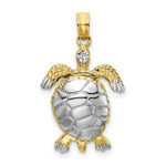 Load image into Gallery viewer, 14K Yellow Gold with White Rhodium with Polished 3-D Moveable Sea Turtle Charm Pendant
