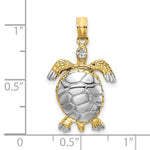 Load image into Gallery viewer, 14K Yellow Gold with White Rhodium with Polished 3-D Moveable Sea Turtle Charm Pendant
