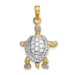 Load image into Gallery viewer, 14K Yellow Gold with White Rhodium with 3-D Land Turtle With Moveable Head Charm Pendant
