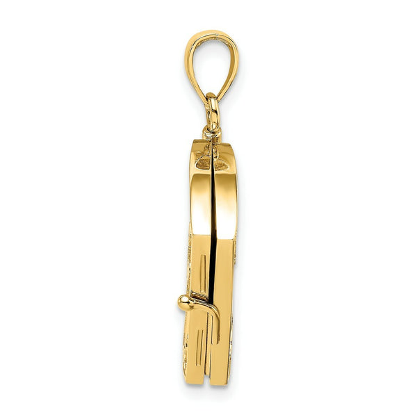 14K Yellow Gold with White Rhodium 3-D Footprints The Sand Book With Prayer Inside Charm Pendant