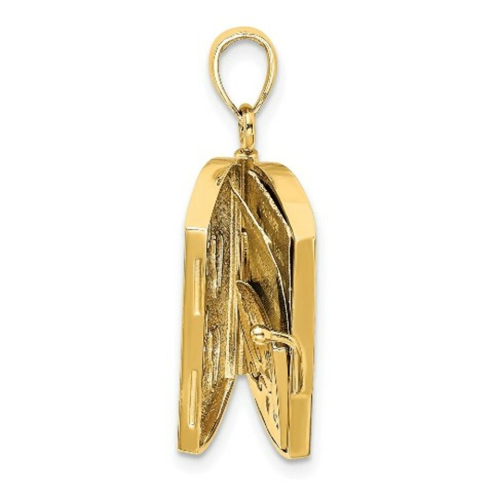 14K Yellow Gold with White Rhodium 3-D Footprints The Sand Book With Prayer Inside Charm Pendant