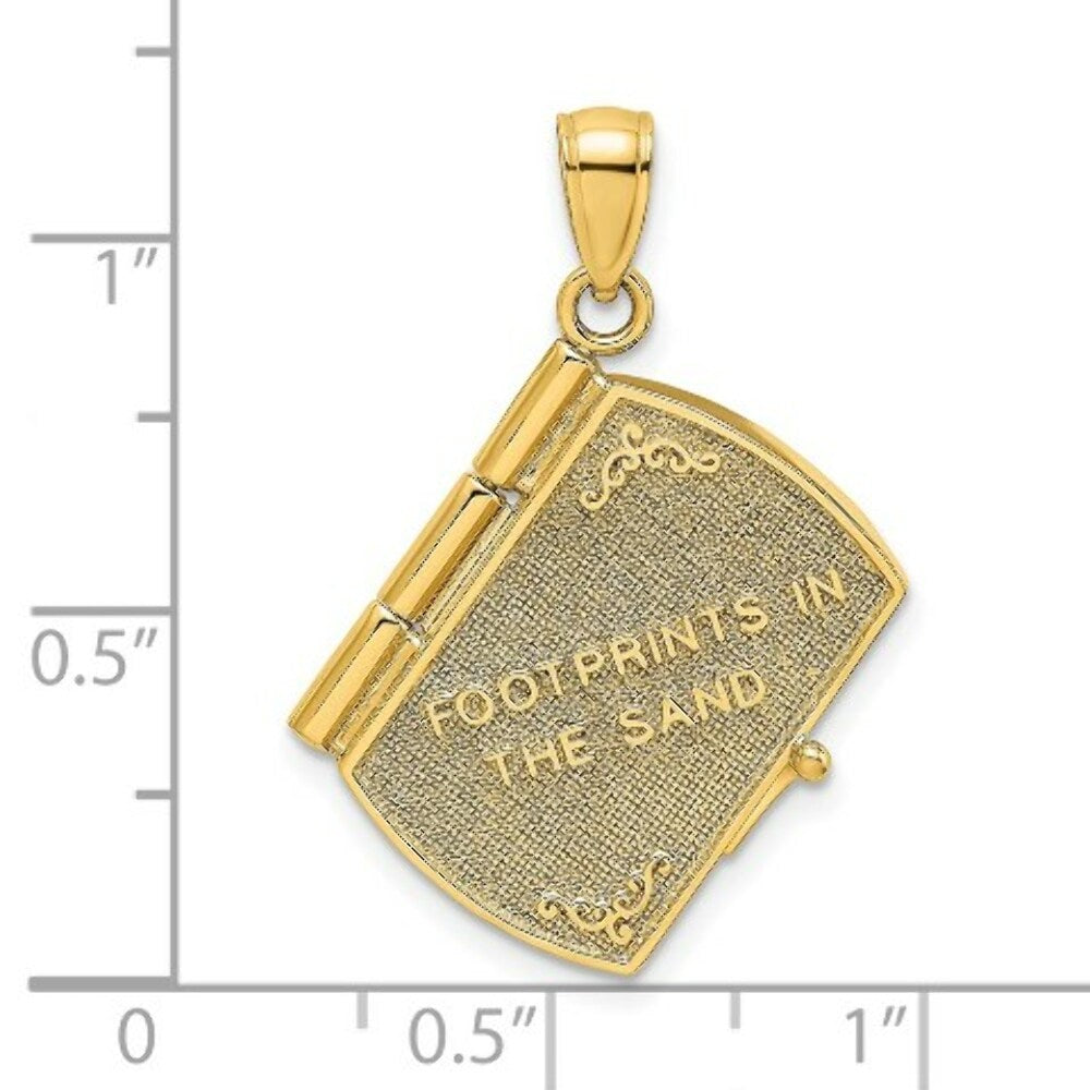 14K Yellow Gold with White Rhodium 3-D Footprints The Sand Book With Prayer Inside Charm Pendant