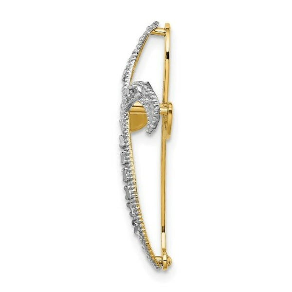 14K Yellow Gold with White Rhodium Diamond-Cut Twisted Cross Charm Pendant