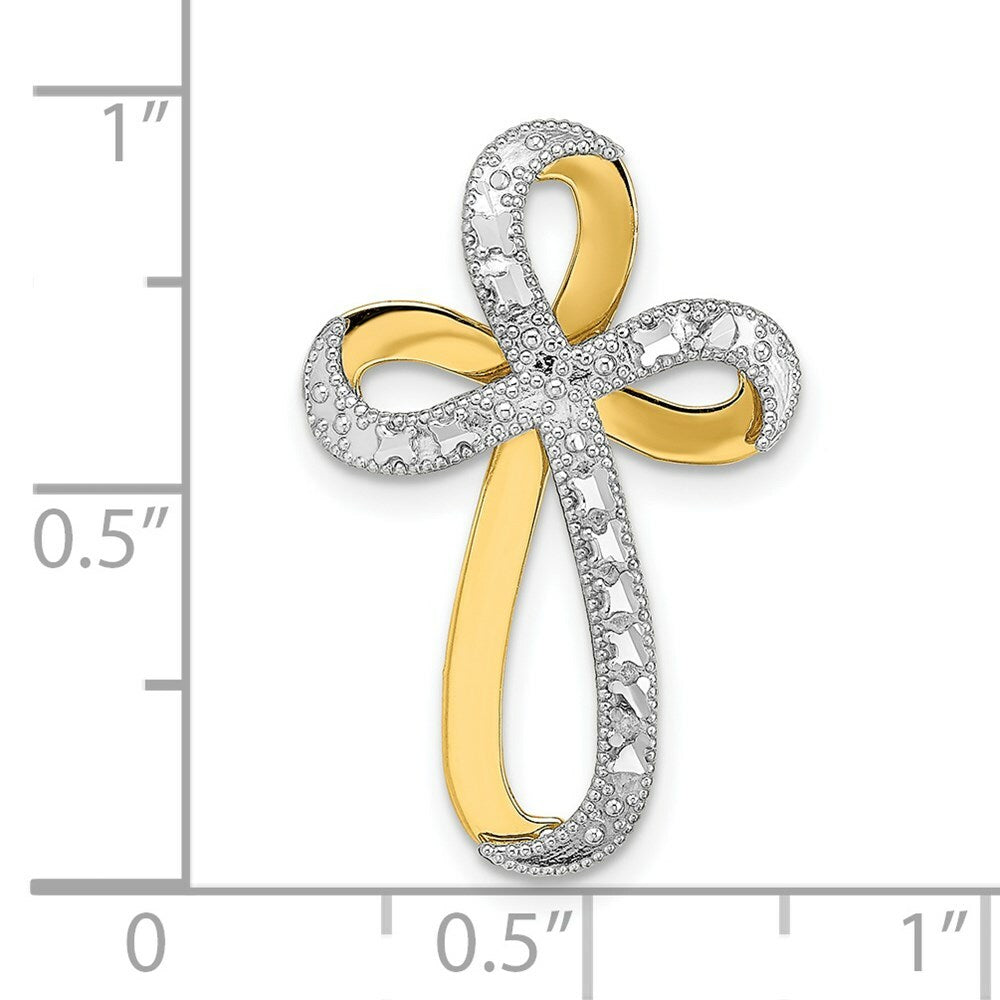 14K Yellow Gold with White Rhodium Diamond-Cut Twisted Cross Charm Pendant