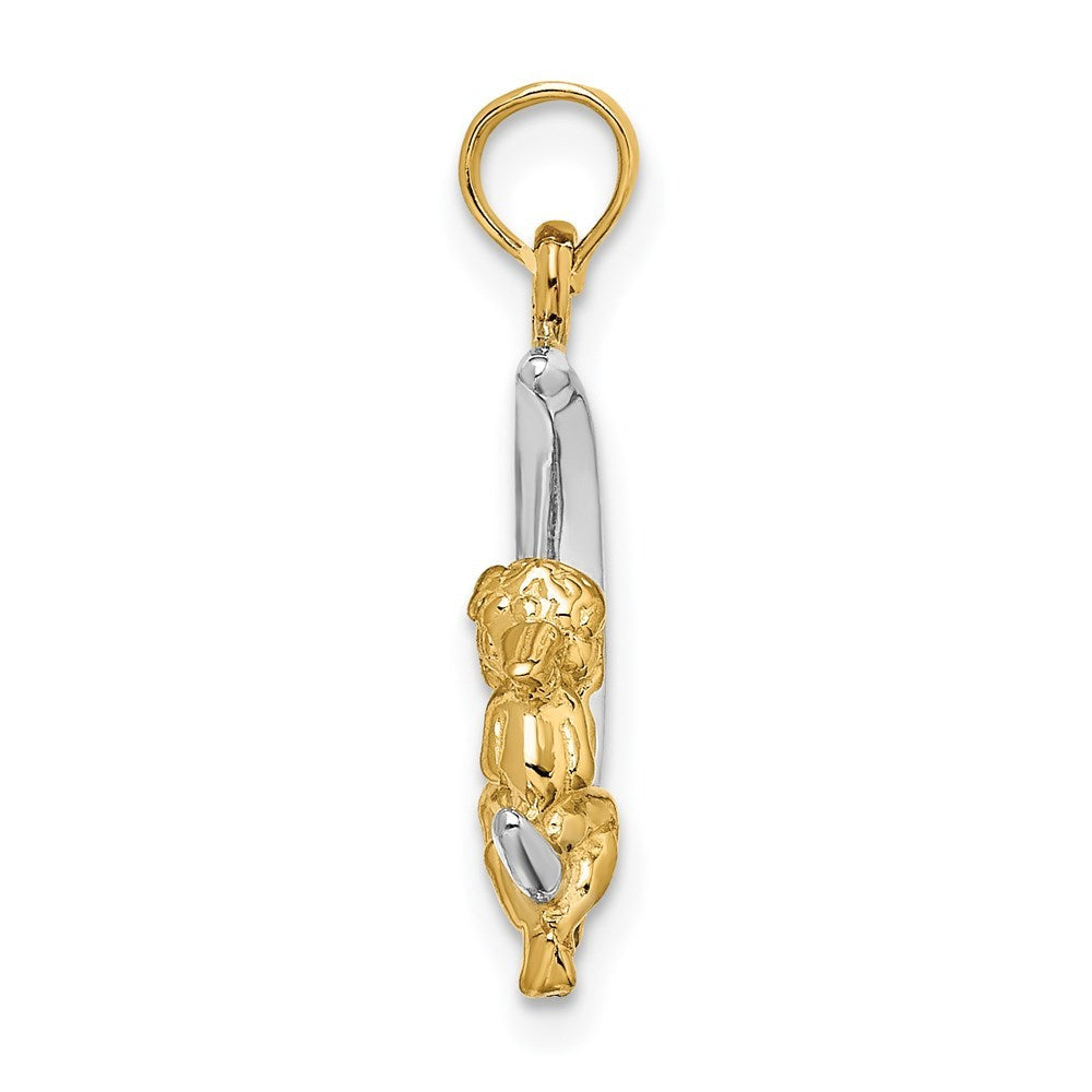 14K Yellow Gold with White Rhodium 3-D Angel on Moon Charm Pendant
