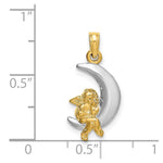 Load image into Gallery viewer, 14K Yellow Gold with White Rhodium 3-D Angel on Moon Charm Pendant
