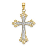 Load image into Gallery viewer, 14K Yellow Gold with White Rhodium Scalloped Edges Cross Charm Pendant
