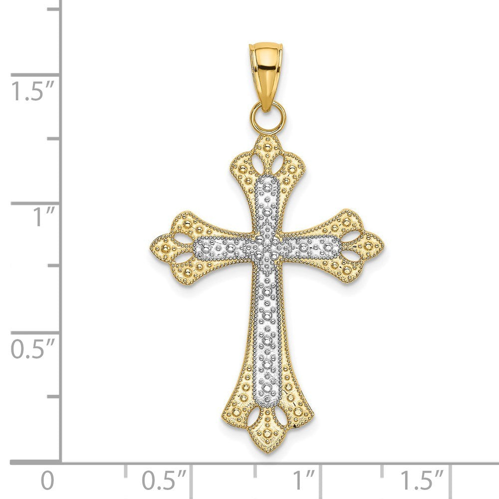 14K Yellow Gold with White Rhodium Scalloped Edges Cross Charm Pendant
