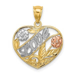 Load image into Gallery viewer, 14K Tri-Color Gold Heart With Love &amp; Flowers Charm Pendant
