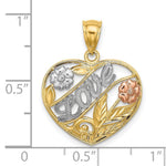 Load image into Gallery viewer, 14K Tri-Color Gold Heart With Love &amp; Flowers Charm Pendant

