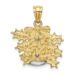 Load image into Gallery viewer, 14K Two-Tone Gold 3-D Christmas Bell &amp; Holly Charm Pendant
