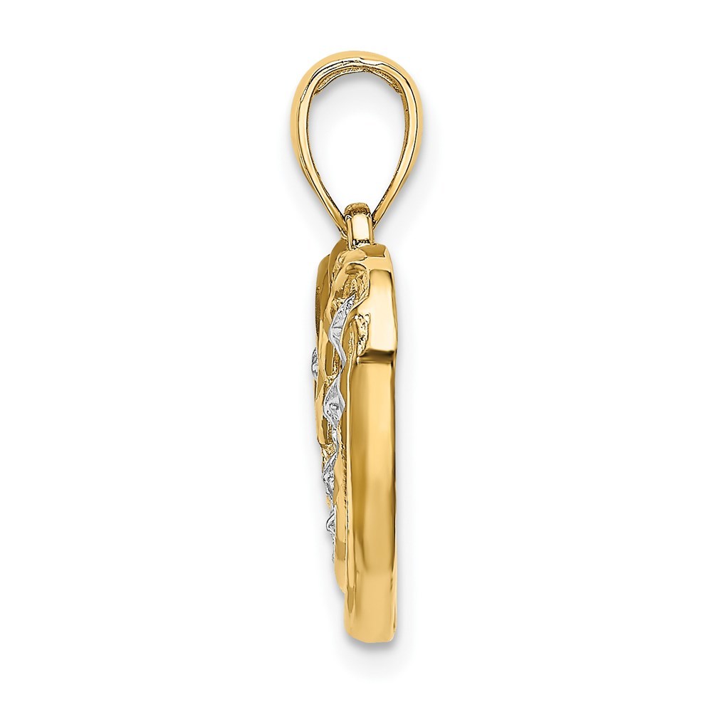 14k Yellow Gold and White Rhodium Starts with Stripes Heart Charm Pendant
