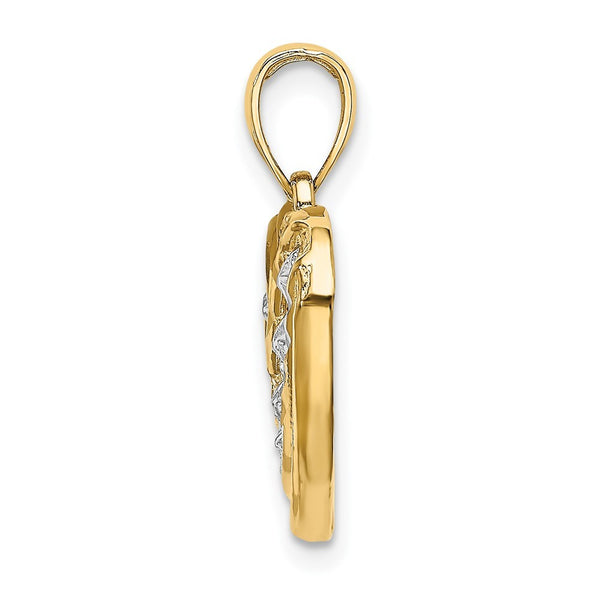 14k Yellow Gold and White Rhodium Starts with Stripes Heart Charm Pendant