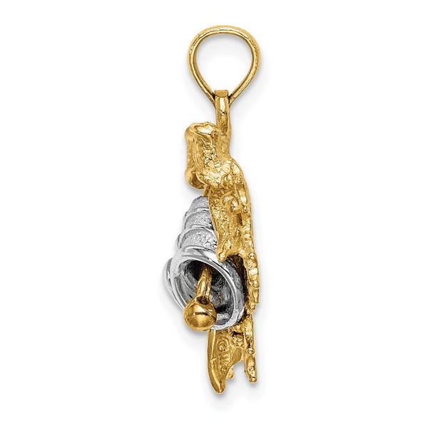 14K Two-Tone Gold 3-D Christmas Bell & Holly Charm Pendant