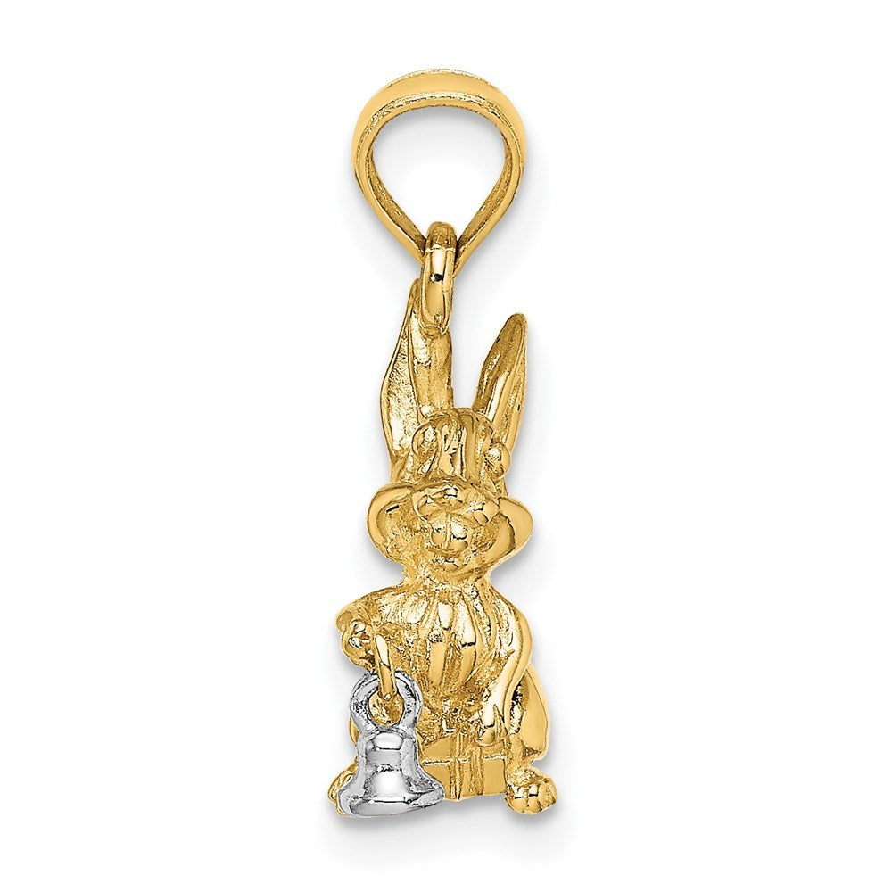 14K Two-Tone Gold Moveable 3-D Bunny Rabbit Charm Pendant