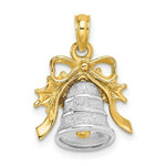 Load image into Gallery viewer, 14K Two-Tone Gold 3-D Christmas Bell &amp; Holly Charm Pendant
