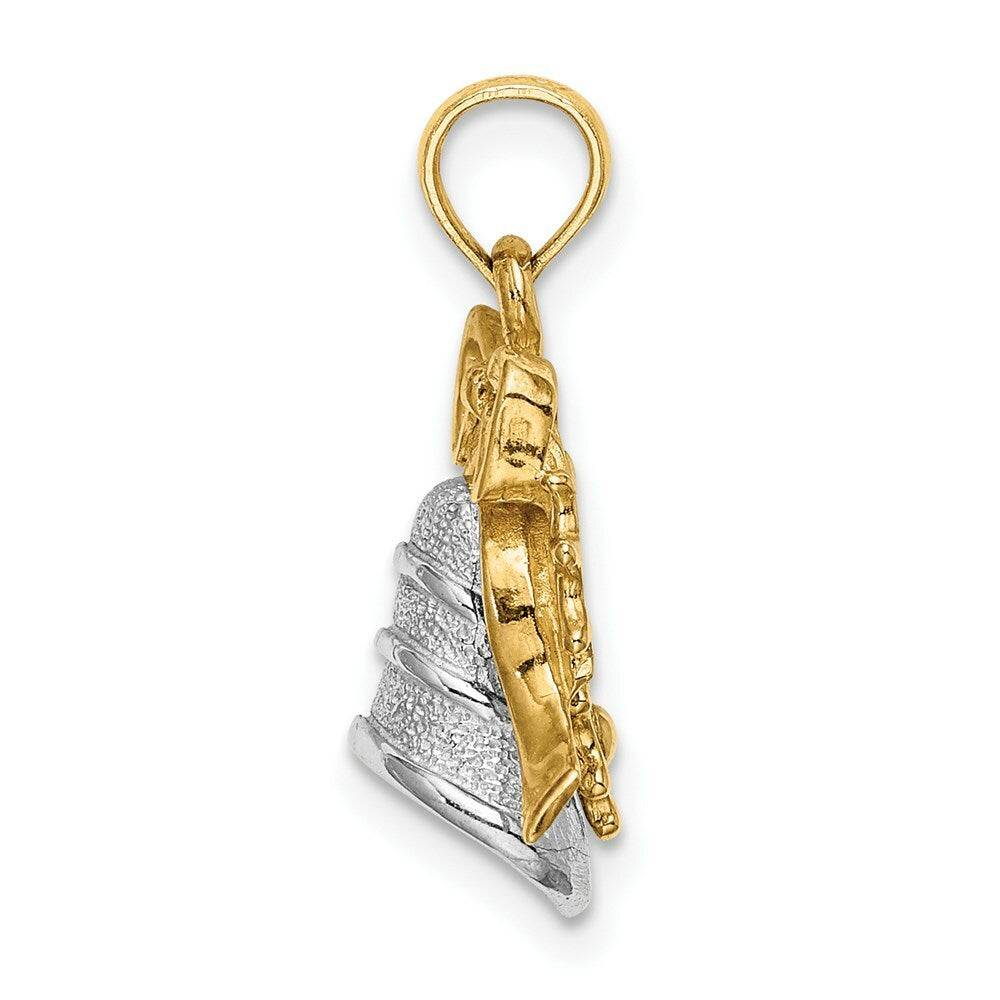 14K Two-Tone Gold 3-D Christmas Bell & Holly Charm Pendant
