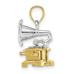 Load image into Gallery viewer, 14K Two-tone Gold 3-D Moveable Phonograph Charm Pendant
