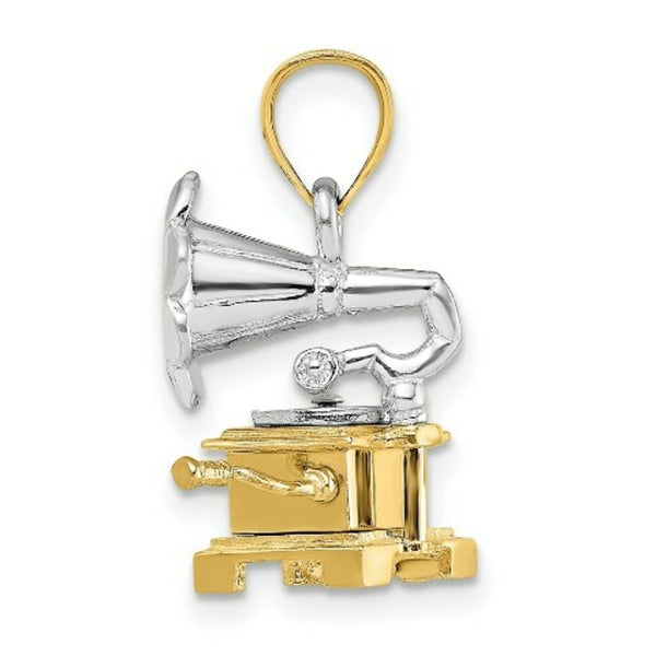 14K Two-tone Gold 3-D Moveable Phonograph Charm Pendant