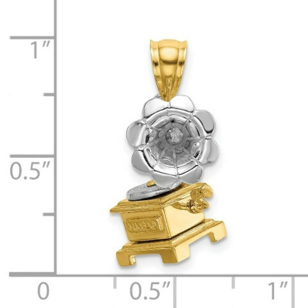 14K Two-tone Gold 3-D Moveable Phonograph Charm Pendant