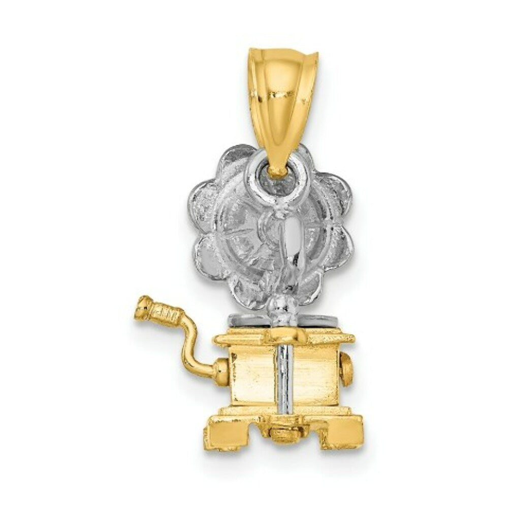 14K Two-tone Gold 3-D Moveable Phonograph Charm Pendant