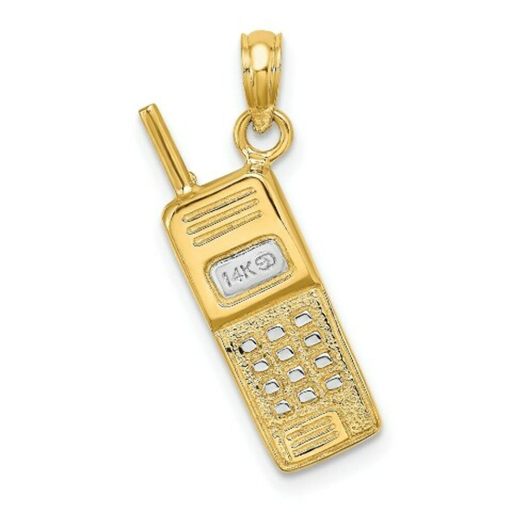 14K Yellow Gold with White Rhodium 3-D Cell Phone Charm Pendant