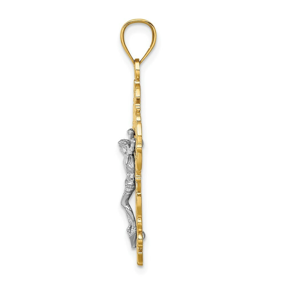 14K Two-tone Gold Lace Trim Crucifix Charm Pendant