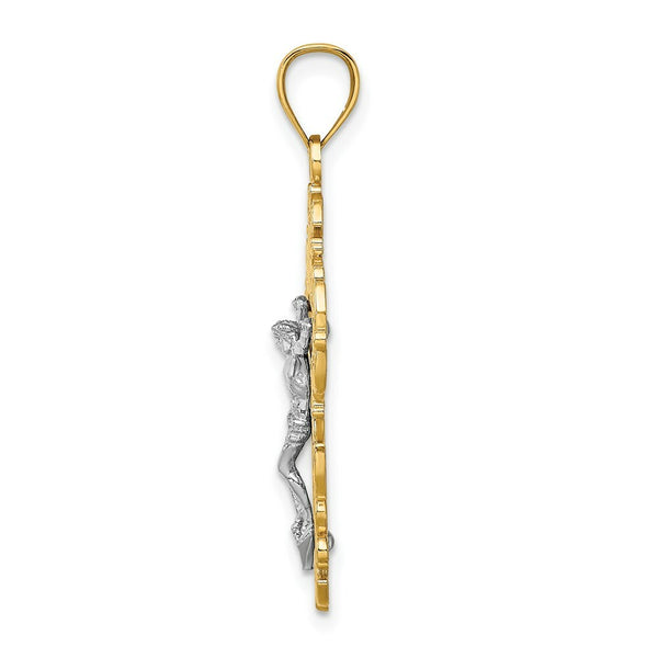 14K Two-tone Gold Lace Trim Crucifix Charm Pendant