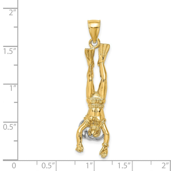 14K Two-Tone Gold 3-D Female Scuba Diver Charm Pendant