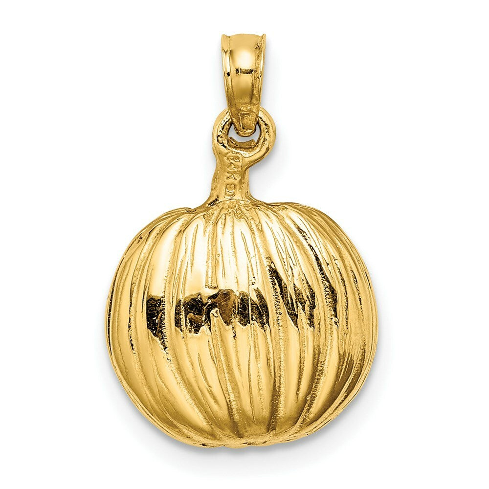 14k Yellow Gold and White Rhodium 3-D Jack-o-Lantern With Enameled Black Cat with Moon Charm Pendant