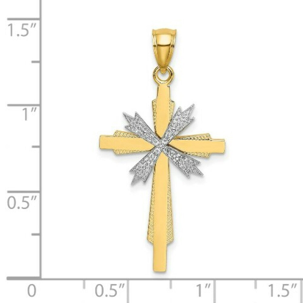 14K Two-tone Gold 2-D Fashion Cross Charm Pendant