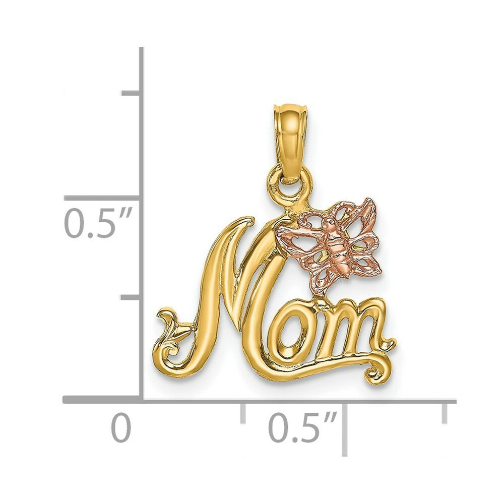 14K Two-Tone Gold Mom With Butterfly Charm Pendant