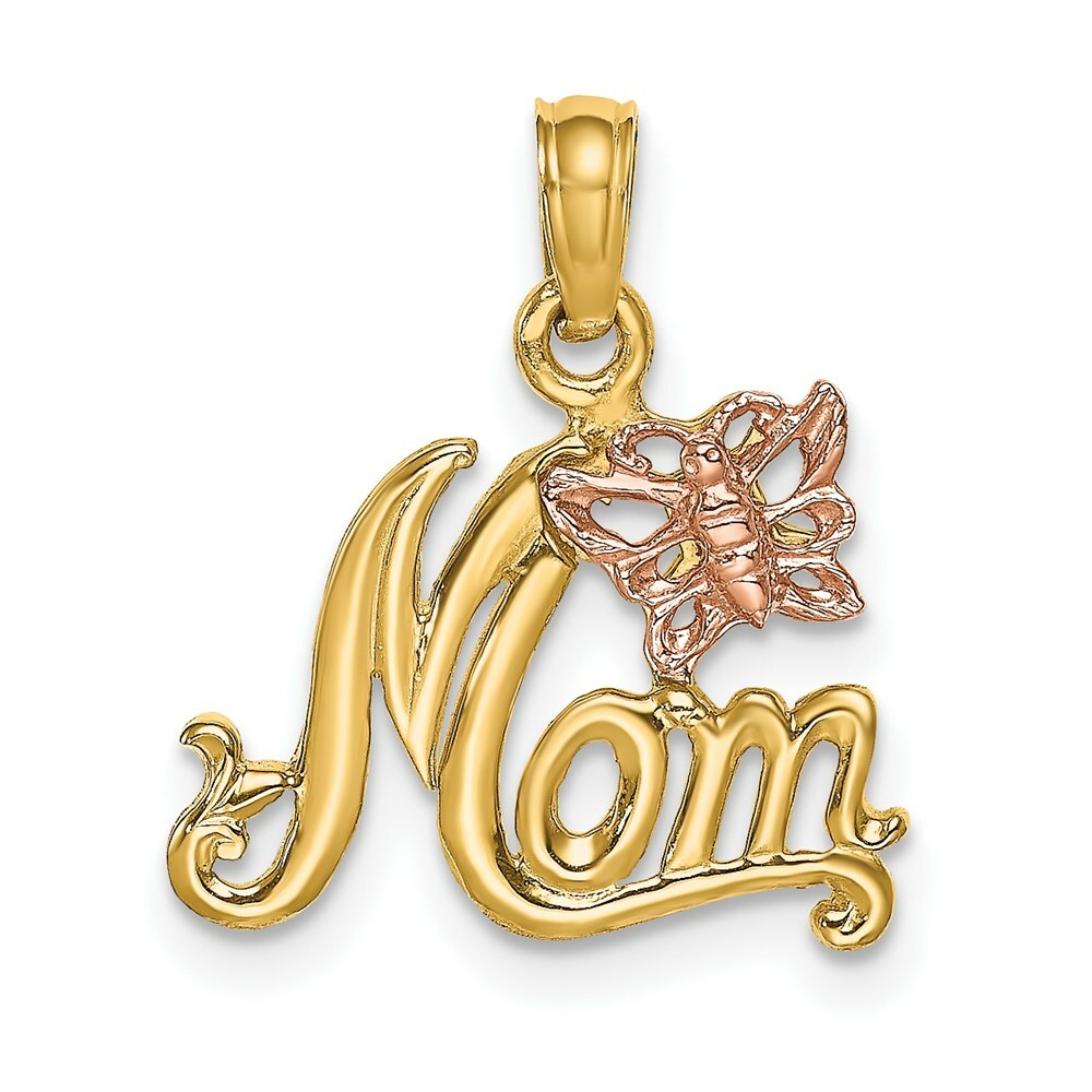 14K Two-Tone Gold Mom With Butterfly Charm Pendant