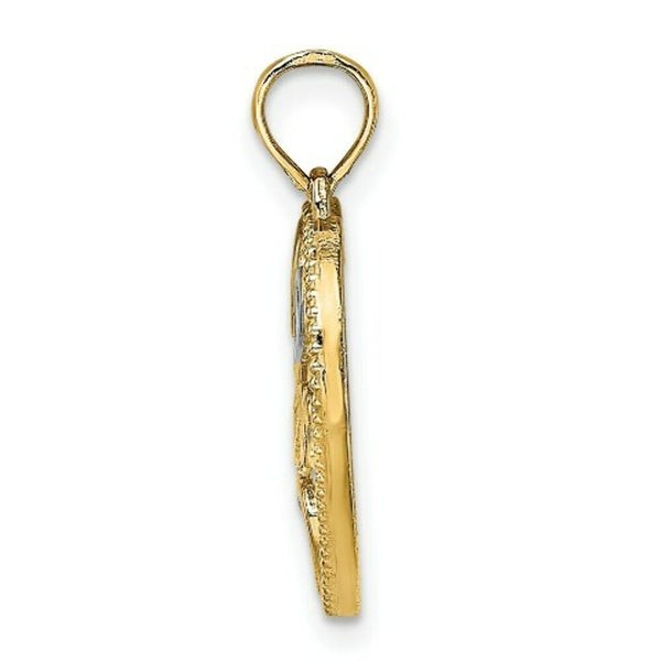 14K Yellow Gold with White Rhodium Hearts Beaded Mom Charm Pendant