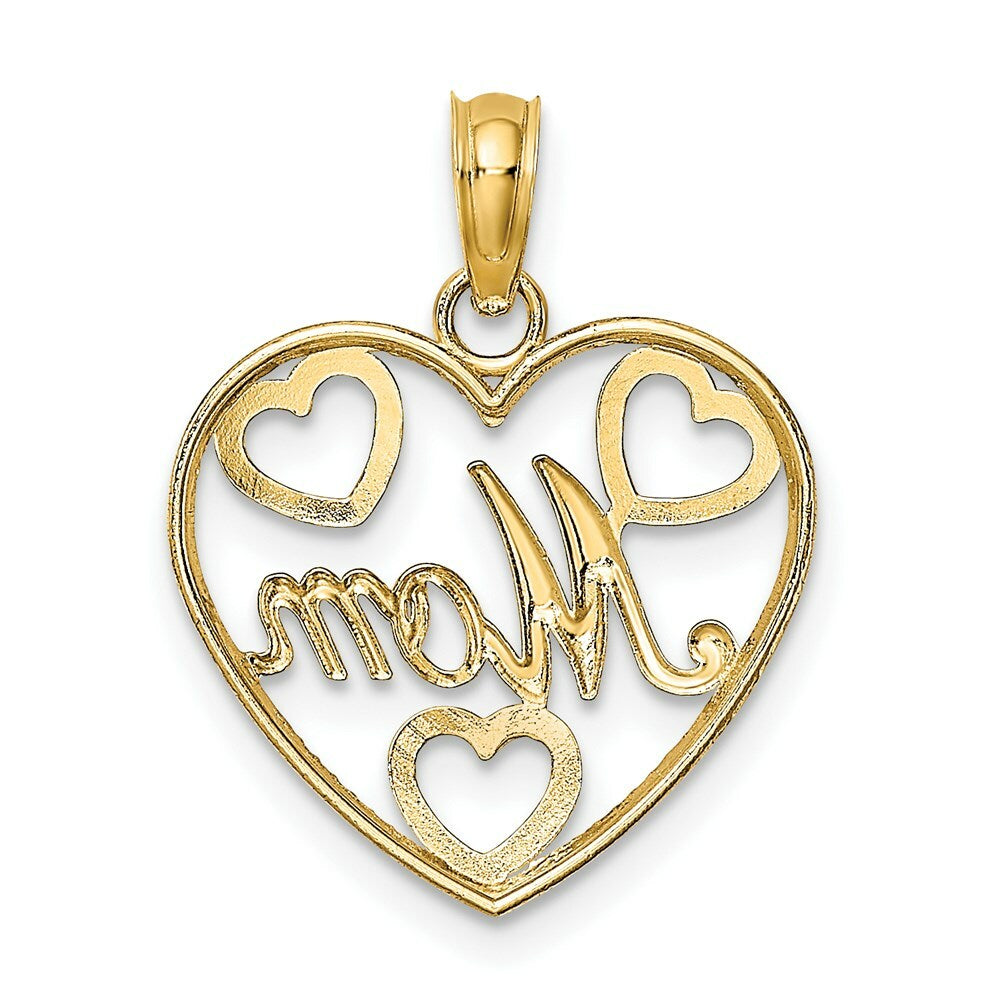 14K Yellow Gold with White Rhodium Hearts Beaded Mom Charm Pendant