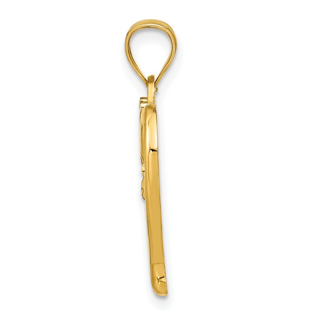 14K Yellow Gold with White Rhodium Diamond-cut Heart Charm Pendant