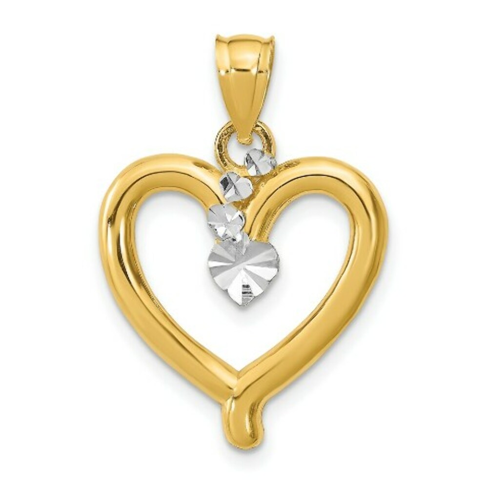 14K Yellow Gold with White Rhodium Diamond-cut Heart Charm Pendant