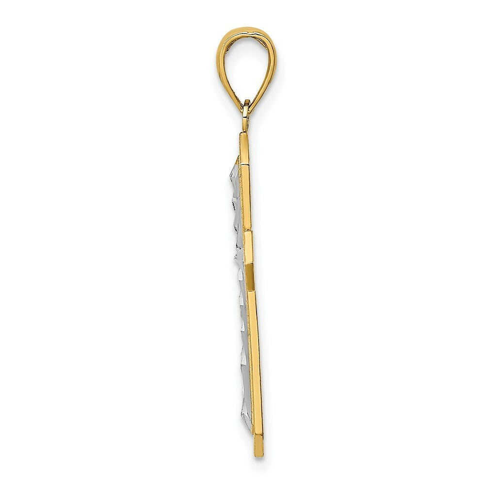 14K Yellow Gold with White Rhodium 2-D Cross Charm Pendant