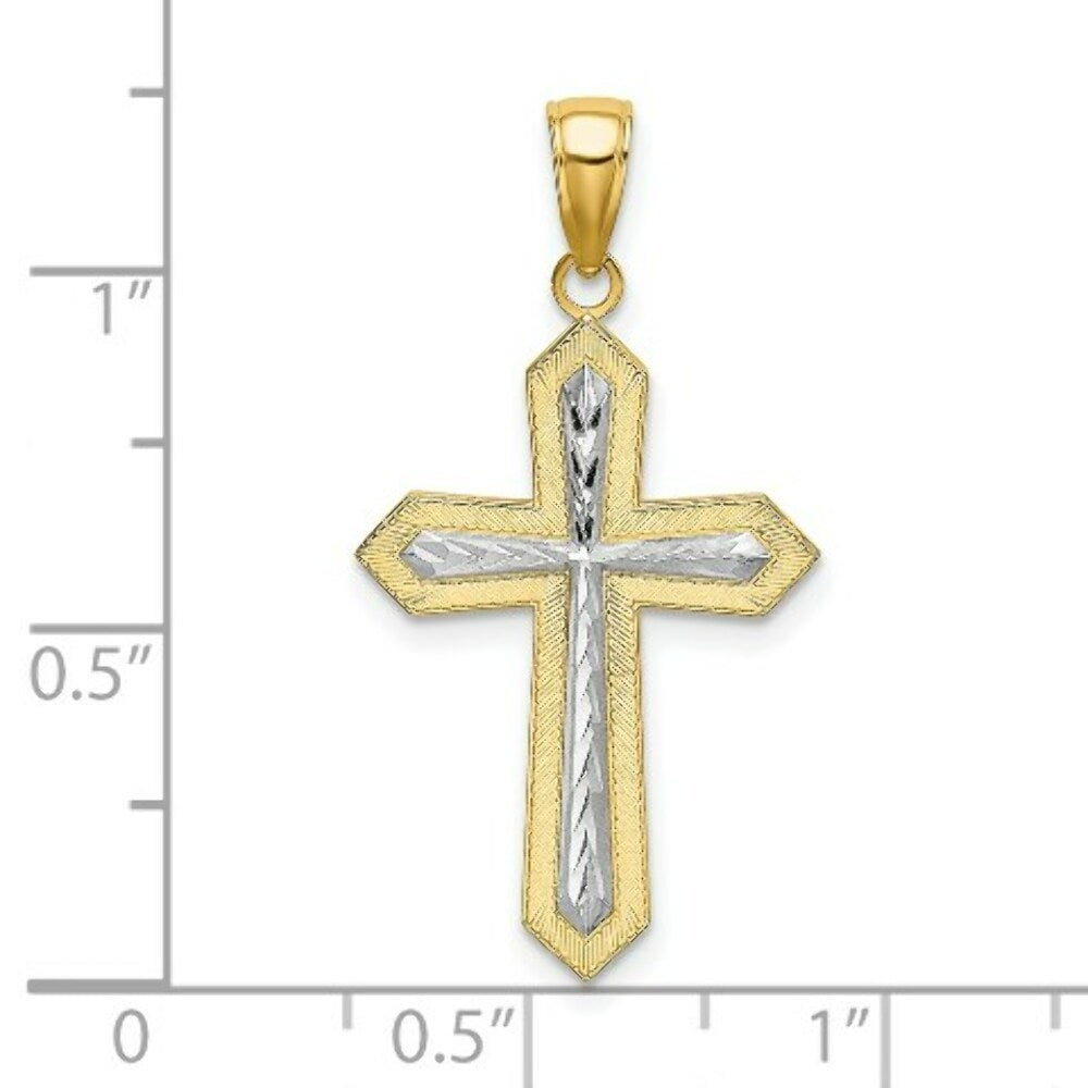 14K Yellow Gold with White Rhodium 2-D Cross Charm Pendant