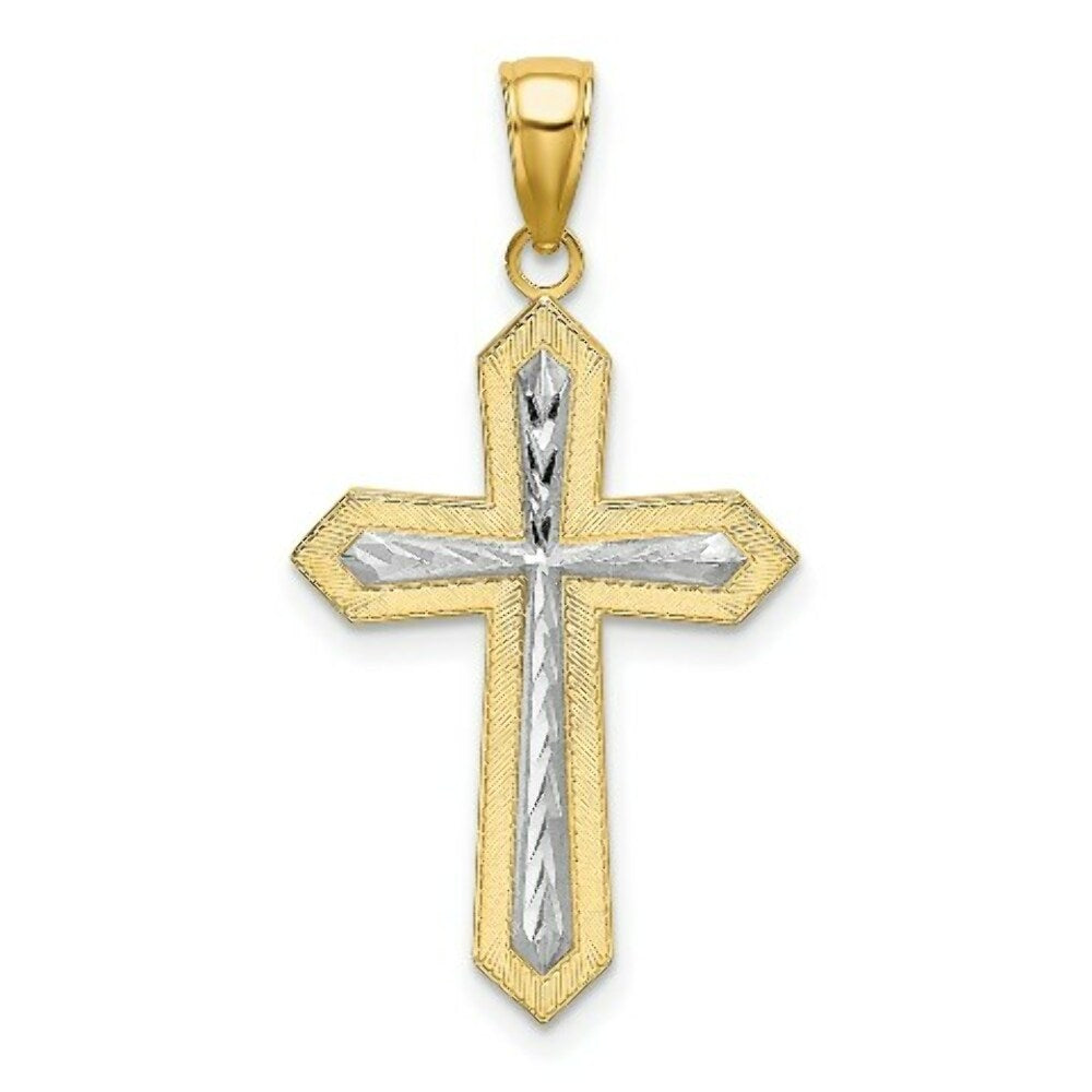 14K Yellow Gold with White Rhodium 2-D Cross Charm Pendant