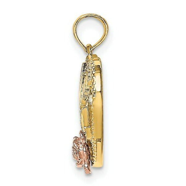 14K Tri-Color Gold Beaded heart With #1 Mom Charm Pendant