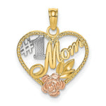 Load image into Gallery viewer, 14K Tri-Color Gold Beaded heart With #1 Mom Charm Pendant
