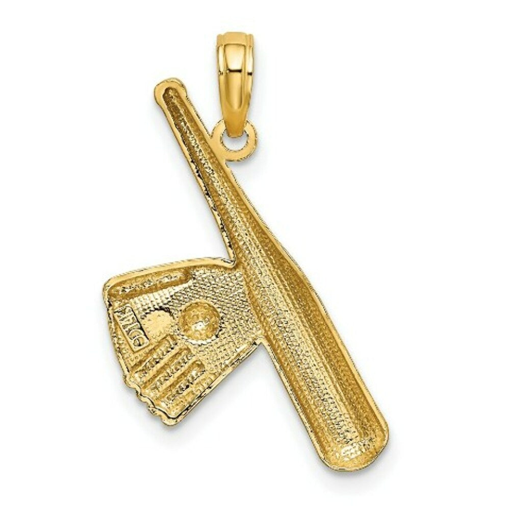 14K Yellow Gold Baseball Bat With RH Ball Charm Pendant