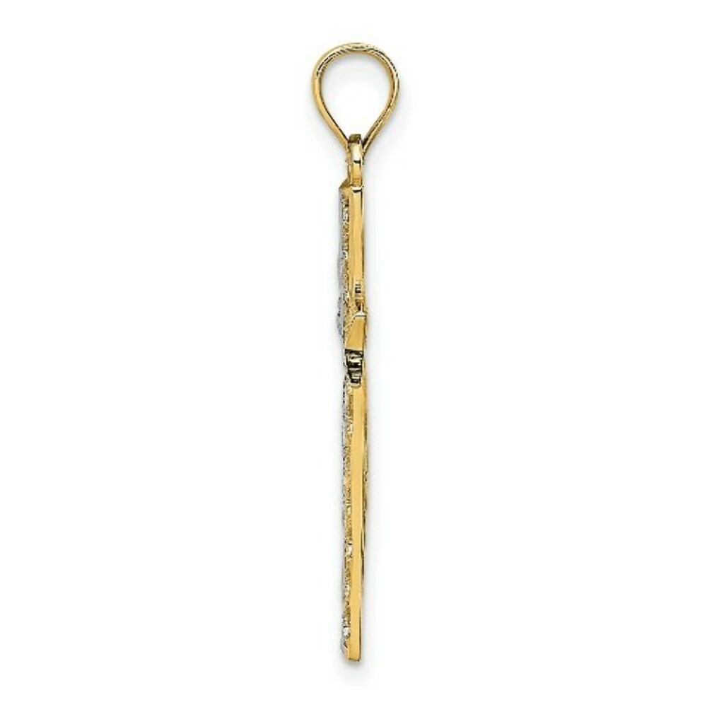 14K Yellow Gold with White Rhodium Cross Charm Pendant