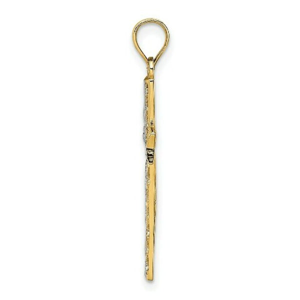 14K Yellow Gold with White Rhodium Cross Charm Pendant